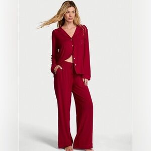 NEW X-Large VICTORIA'S SECRET Red Lacquer W Bow Modal Soft Long Pajama Set